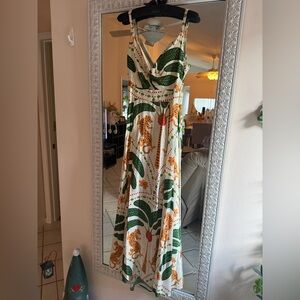 MSK Green and Orange Tropical Maxi Dress NWOT